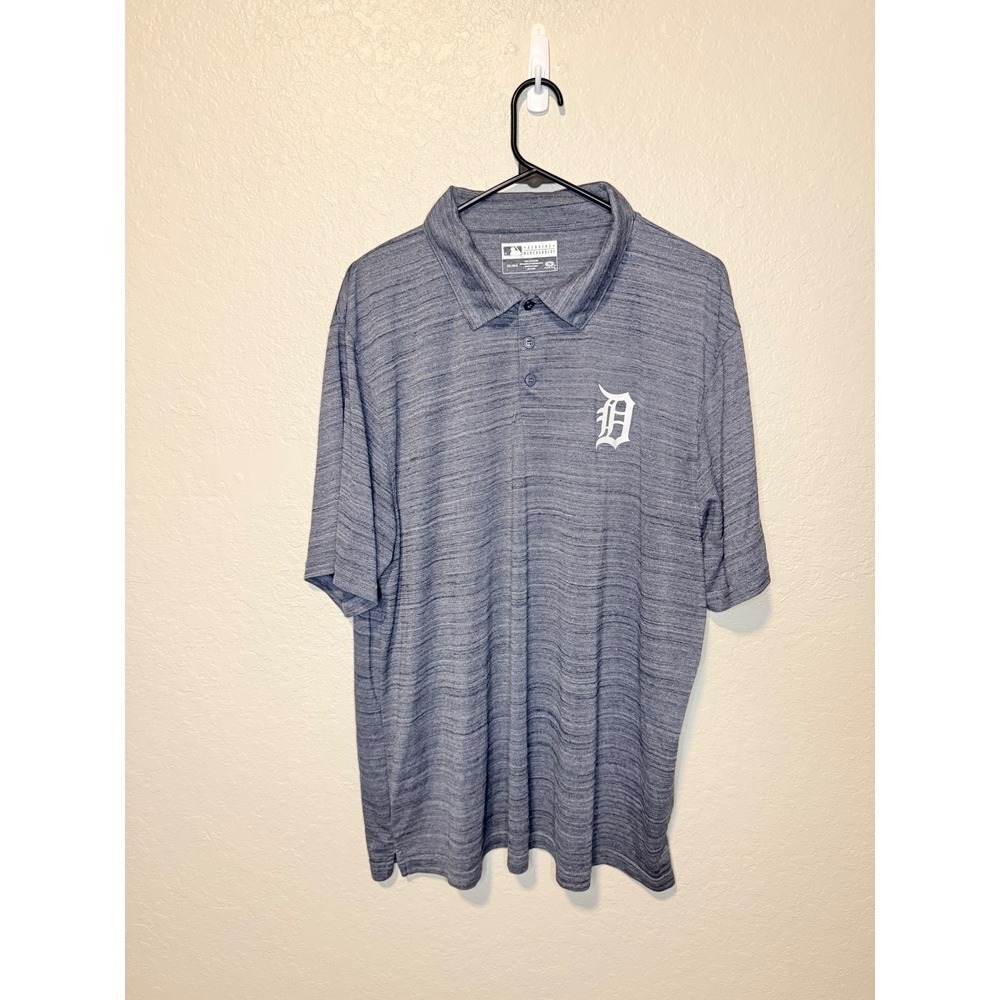 MLB Detroit Tigers Polo Shirt 2XL Mens Gray Short Sleeve Baseball